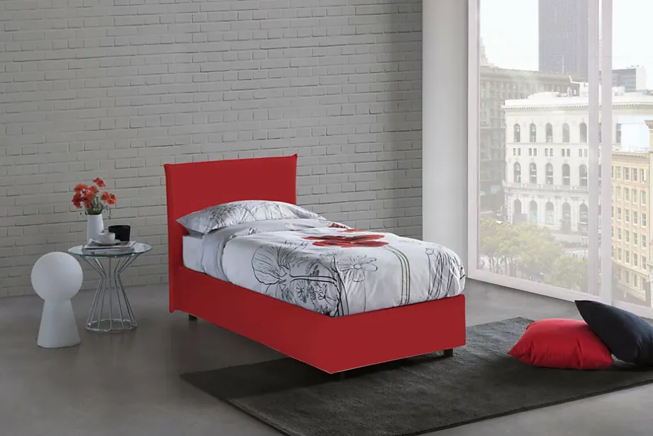 Talamo Italia Lit simple Dbacchi, Lit coffre avec revêtement en tissu, Ouverture frontale, adapté pour matelas 80x200 cm, Rouge Clearance
