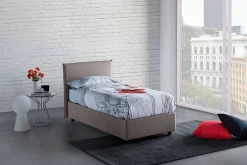 Talamo Italia Lit simple Dbacchi, Lit coffre avec revêtement en tissu, Ouverture frontale, adapté pour matelas 80x200 cm, Taupe