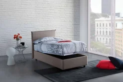 Talamo Italia Lit simple Dbacchi, Lit coffre avec revêtement en tissu, Ouverture frontale, adapté pour matelas 80x200 cm, Taupe