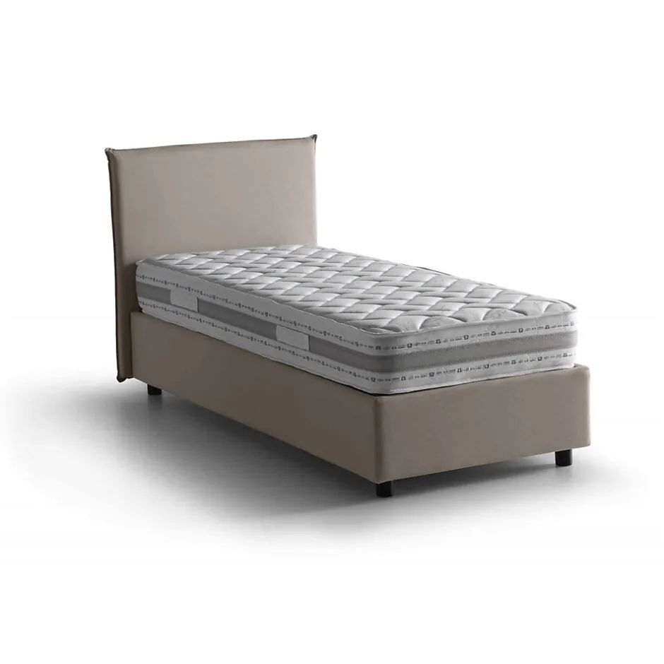Talamo Italia Lit simple Dbach, Lit coffre avec revêtement en tissu, Ouverture frontale, avec matelas 80x200 cm inclus, Taupe