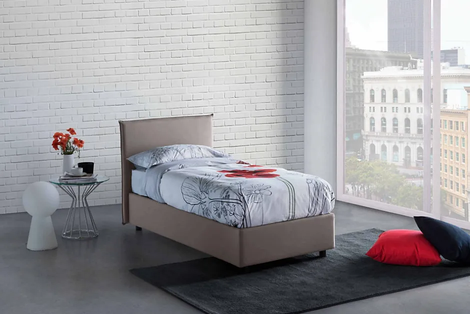 Talamo Italia Lit simple Dbach, Lit coffre avec revêtement en tissu, Ouverture frontale, avec matelas 80x200 cm inclus, Taupe