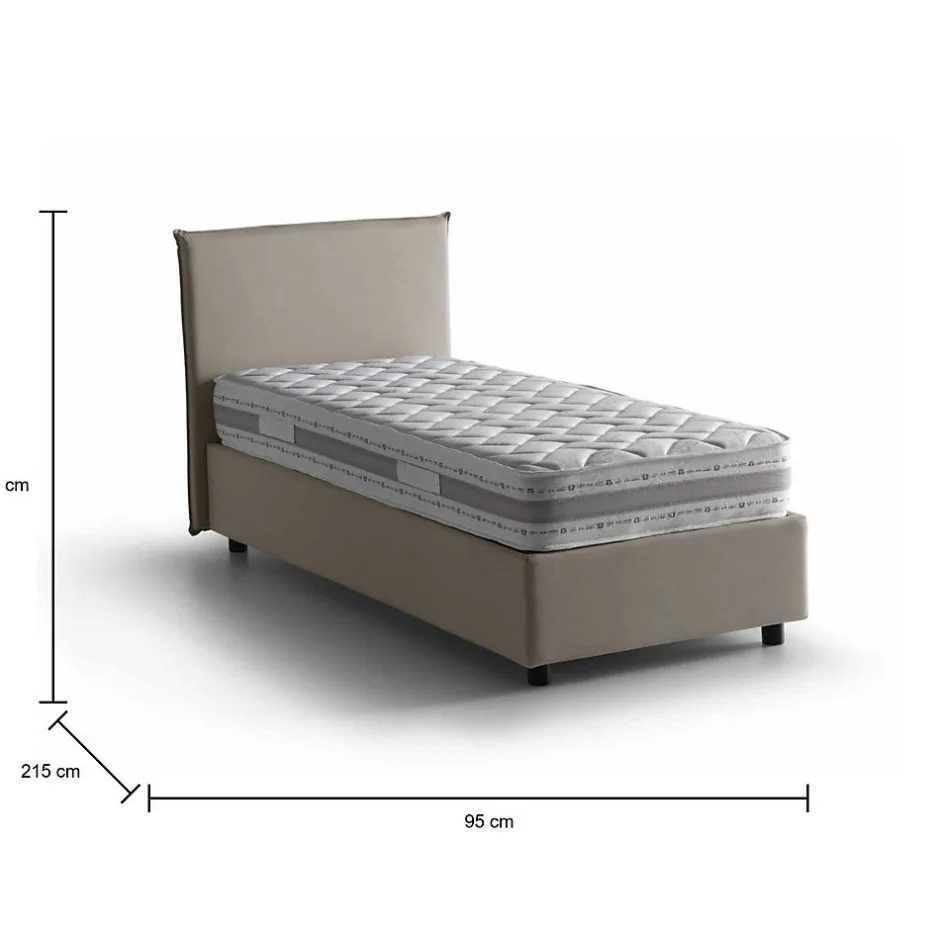 Talamo Italia Lit simple Dbach, Lit coffre avec revêtement en tissu, Ouverture frontale, avec matelas 80x200 cm inclus, Taupe
