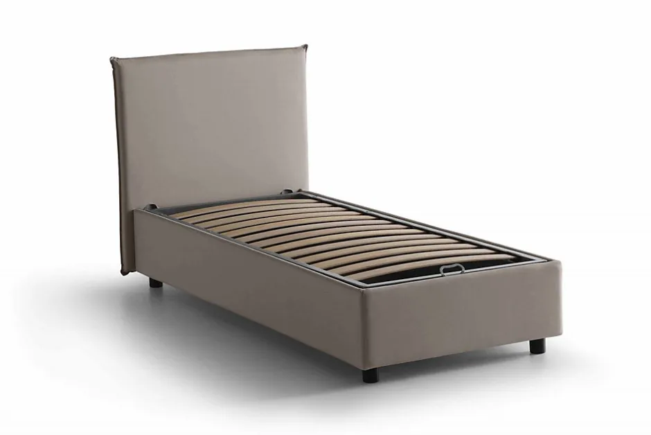 Talamo Italia Lit simple Dbach, Lit coffre avec revêtement en tissu, Ouverture frontale, avec matelas 80x200 cm inclus, Taupe