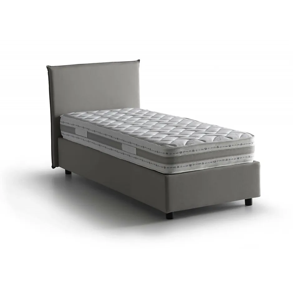 Talamo Italia Lit simple Dbaston, Lit coffre avec revêtement en tissu, Ouverture frontale, avec matelas 90x200 cm inclus, Gris Discount