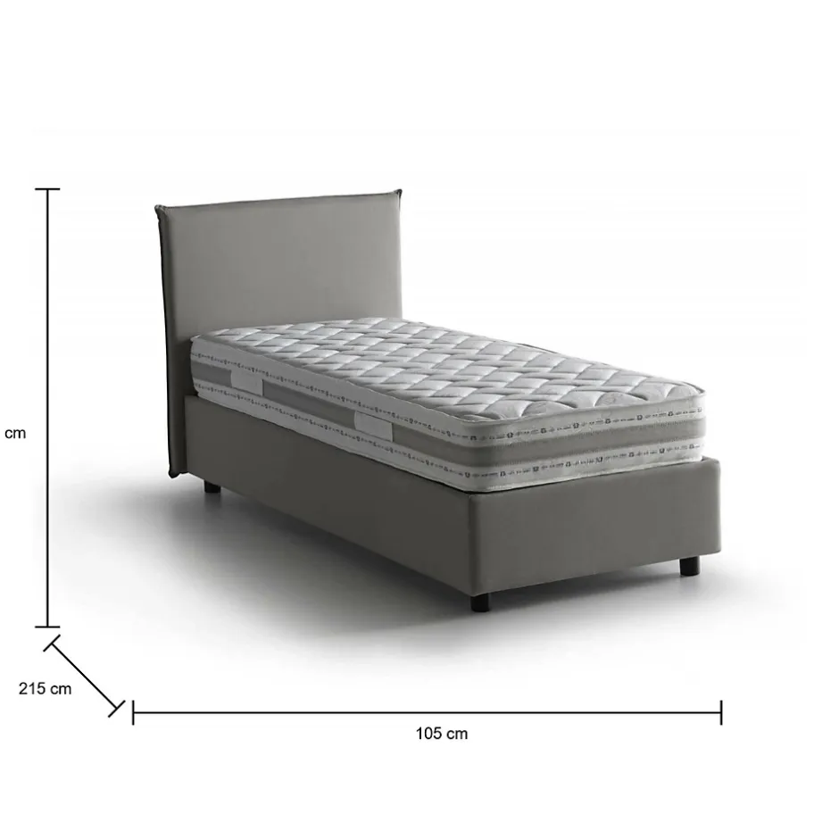 Talamo Italia Lit simple Dbaston, Lit coffre avec revêtement en tissu, Ouverture frontale, avec matelas 90x200 cm inclus, Gris Discount