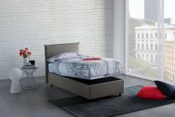 Talamo Italia Lit simple Dbaston, Lit coffre avec revêtement en tissu, Ouverture frontale, avec matelas 90x200 cm inclus, Gris Discount