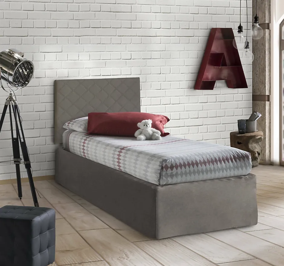 Talamo Italia Lit simple Dbertol, ensemble tête de lit en similcuir avec sommier, matelas inclus, 80x190 cm, gris tourterelle