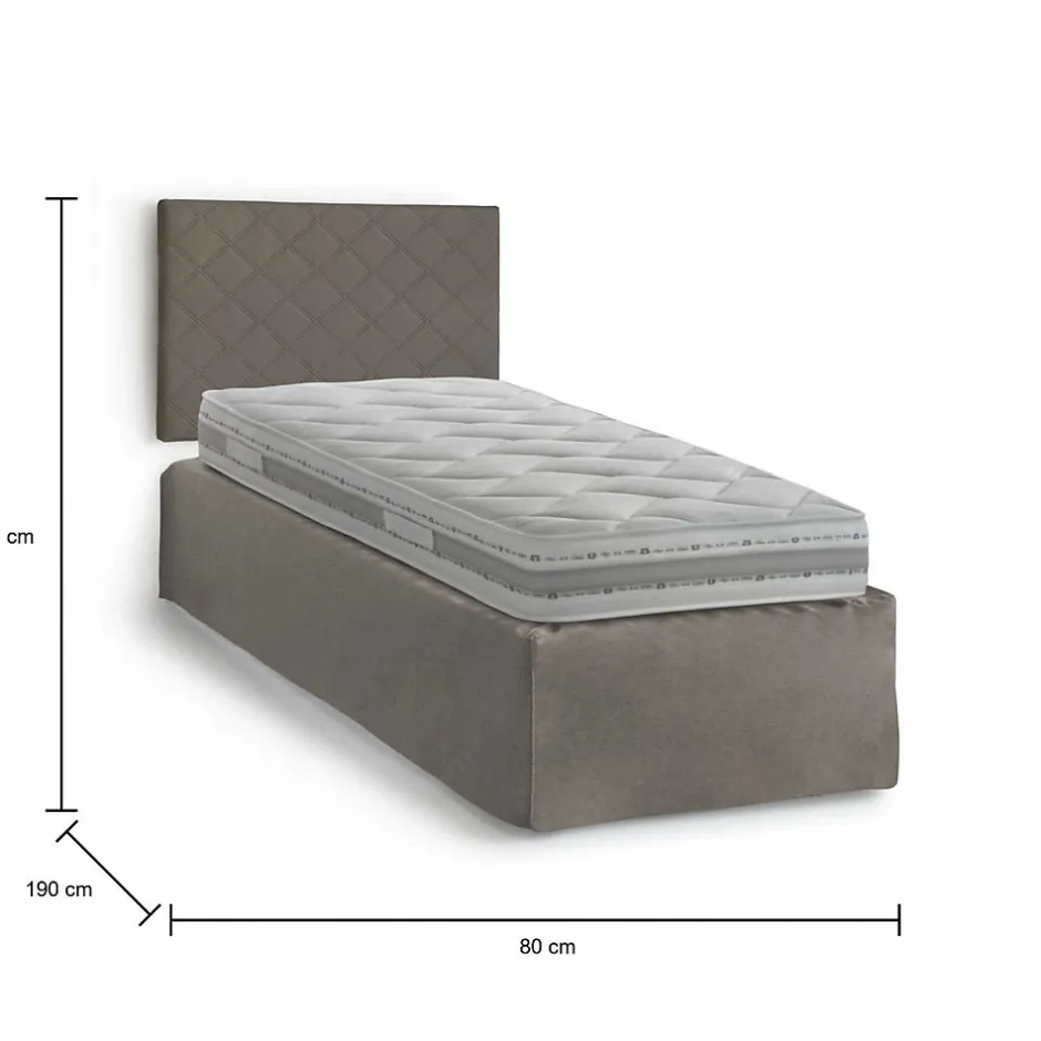 Talamo Italia Lit simple Dbertol, ensemble tête de lit en similcuir avec sommier, matelas inclus, 80x190 cm, gris tourterelle