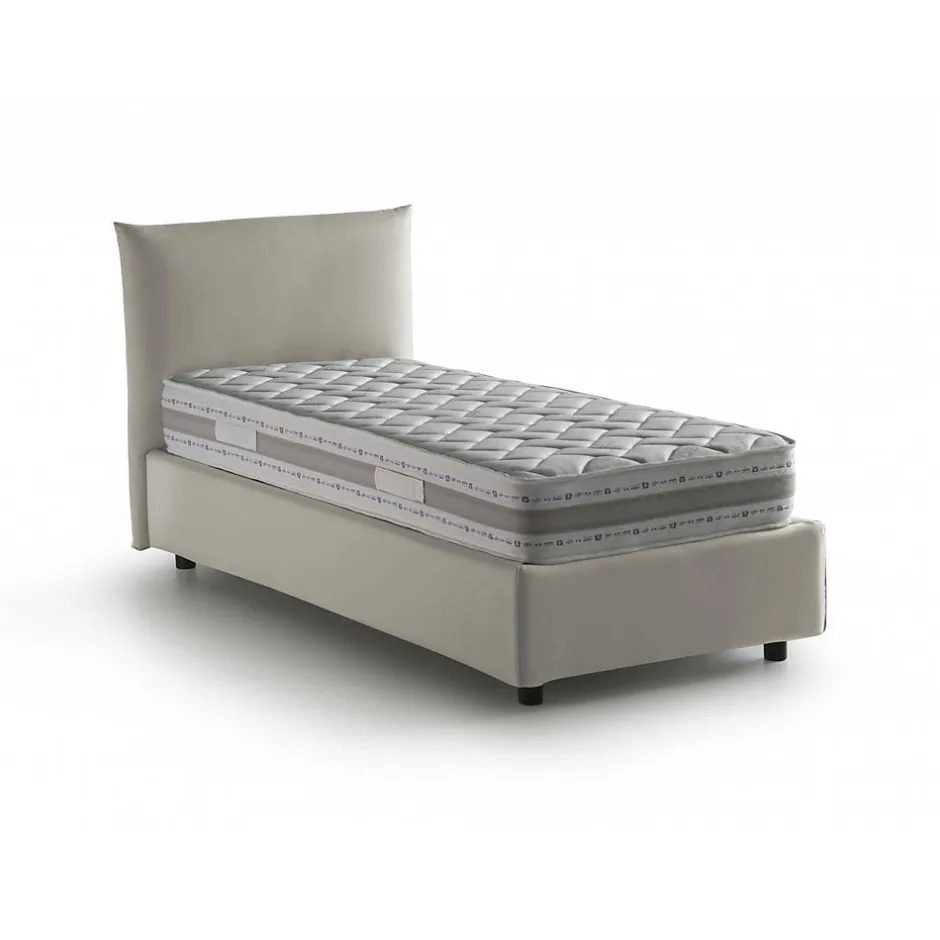 Talamo Italia Lit simple Dborbe, Lit coffre avec revêtement en tissu, Ouverture latérale, avec matelas 80x190 cm inclus, Beige