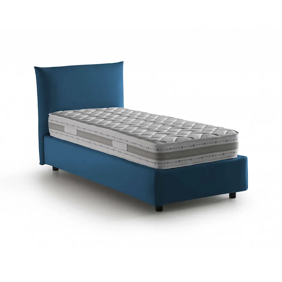 Talamo Italia Lit simple Dborbe, Lit coffre avec revêtement en tissu, Ouverture latérale, avec matelas 80x190 cm inclus, Bleu