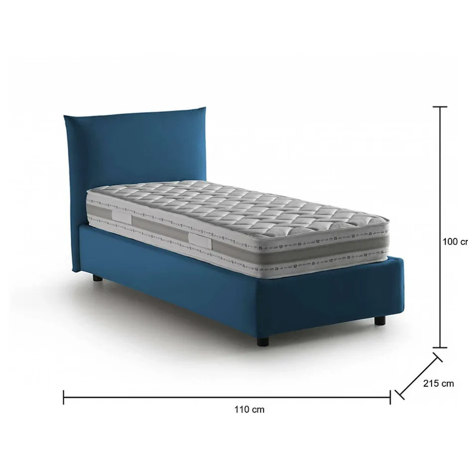 Talamo Italia Lit simple Dborbe, Lit coffre avec revêtement en tissu, Ouverture latérale, avec matelas 80x190 cm inclus, Bleu