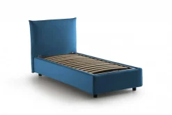 Talamo Italia Lit simple Dborbe, Lit coffre avec revêtement en tissu, Ouverture latérale, avec matelas 80x190 cm inclus, Bleu