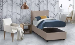 Talamo Italia Lit simple Dbruman, Lit coffre avec revêtement en similcuir, Ouverture frontale, adapté pour matelas 80x200 cm, Taupe Sale