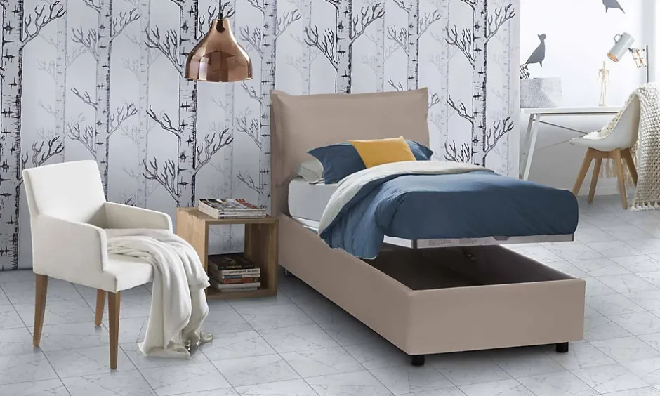 Talamo Italia Lit simple Dbruman, Lit coffre avec revêtement en similcuir, Ouverture frontale, adapté pour matelas 80x200 cm, Taupe Sale