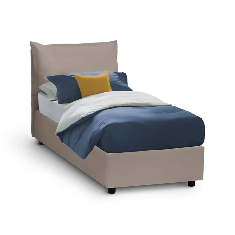 Talamo Italia Lit simple Dbruman, Lit coffre avec revêtement en similcuir, Ouverture frontale, adapté pour matelas 80x200 cm, Taupe Sale