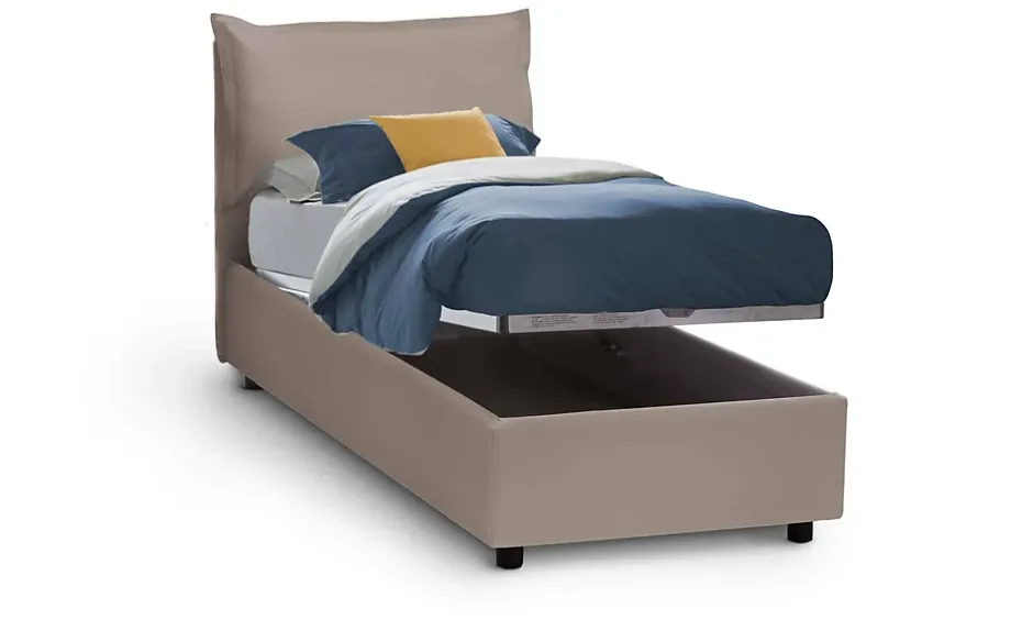 Talamo Italia Lit simple Dbruman, Lit coffre avec revêtement en similcuir, Ouverture frontale, adapté pour matelas 80x200 cm, Taupe Sale