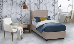Talamo Italia Lit simple Dbruman, Lit coffre avec revêtement en similcuir, Ouverture frontale, adapté pour matelas 80x200 cm, Taupe Sale