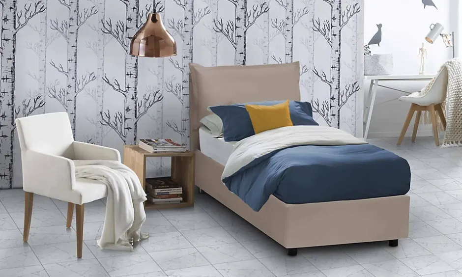 Talamo Italia Lit simple Dbruman, Lit coffre avec revêtement en similcuir, Ouverture frontale, adapté pour matelas 80x200 cm, Taupe Sale