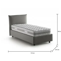Talamo Italia Lit simple Dbut, Lit coffre avec revêtement en tissu, 100% Made in Italy, Ouverture frontale, avec matelas 80x190 cm inclus, Gris