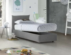 Talamo Italia Lit simple Dbut, Lit coffre avec revêtement en tissu, 100% Made in Italy, Ouverture frontale, avec matelas 80x190 cm inclus, Gris