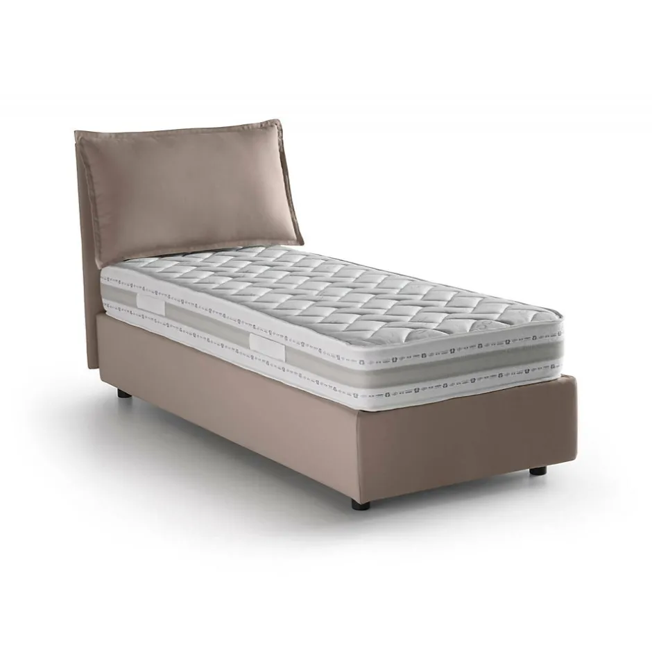 Talamo Italia Lit simple Dloset, Lit coffre avec revêtement en tissu, Ouverture frontale, avec matelas 90x190 cm inclus, Taupe