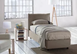 Talamo Italia Lit simple Dloset, Lit coffre avec revêtement en tissu, Ouverture frontale, avec matelas 90x190 cm inclus, Taupe