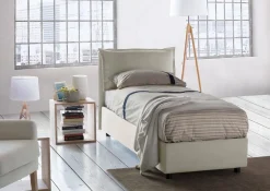 Talamo Italia Lit simple Dloset, Lit coffre avec revêtement en tissu, Ouverture frontale, avec matelas 90x190 cm inclus, Beige Clearance