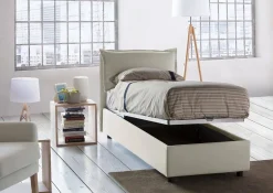 Talamo Italia Lit simple Dloset, Lit coffre avec revêtement en tissu, Ouverture frontale, avec matelas 90x190 cm inclus, Beige Clearance