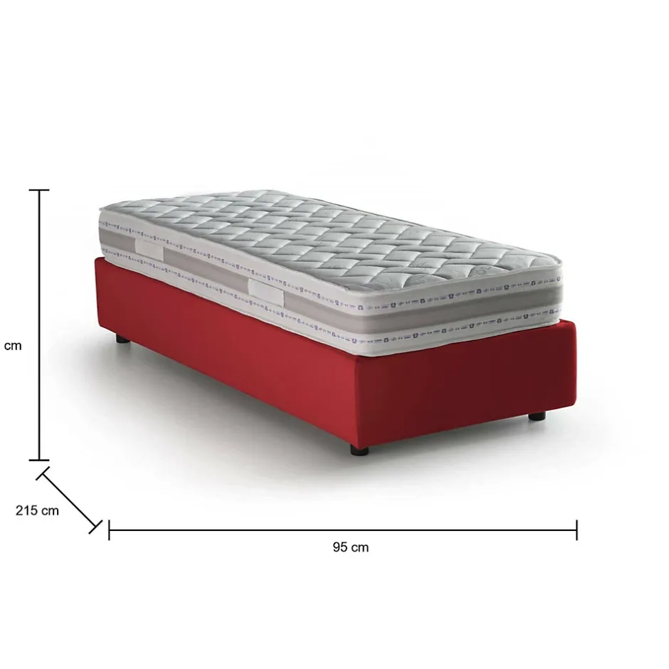 Talamo Italia Lit simple Dmaiell, Lit coffre avec revêtement en tissu, Ouverture frontale, avec matelas 80x200 cm inclus, Rouge Outlet