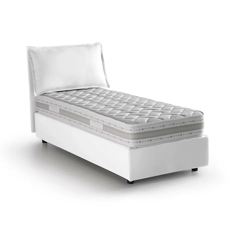 Talamo Italia Lit simple Dmarcon, Lit coffre avec revêtement en tissu, Ouverture frontale, avec matelas 80x200 cm inclus, Blanc Hot