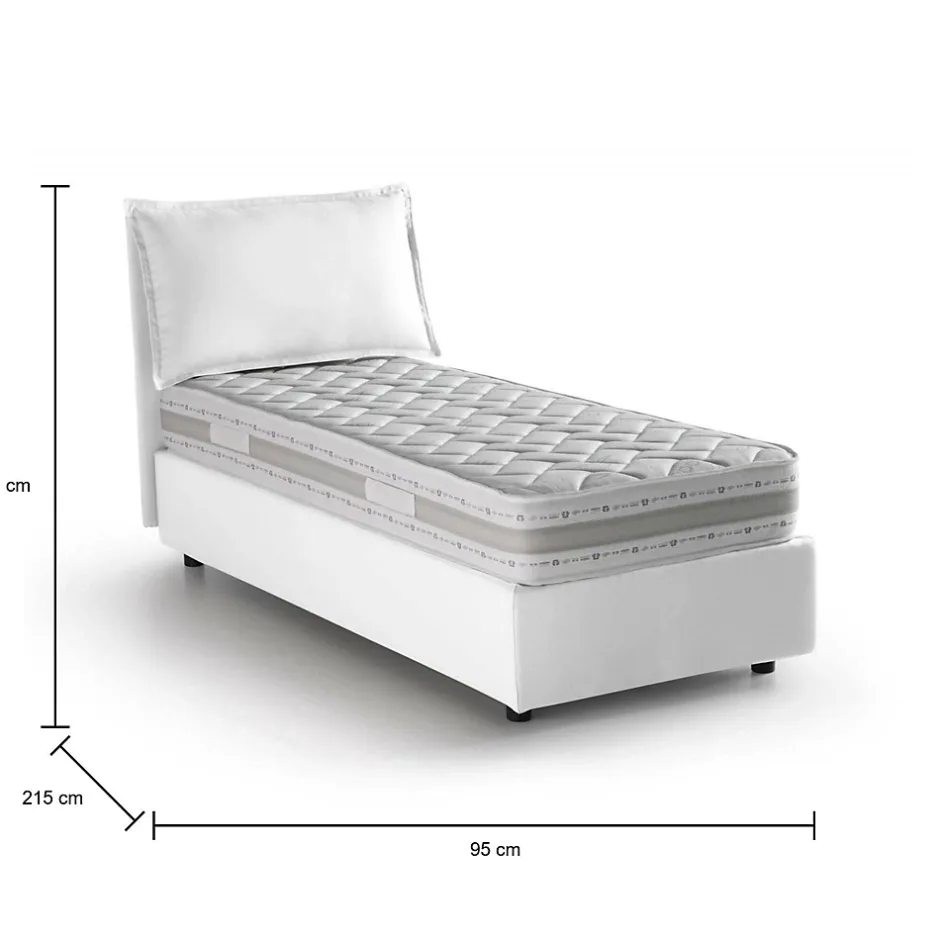 Talamo Italia Lit simple Dmarcon, Lit coffre avec revêtement en tissu, Ouverture frontale, avec matelas 80x200 cm inclus, Blanc Hot