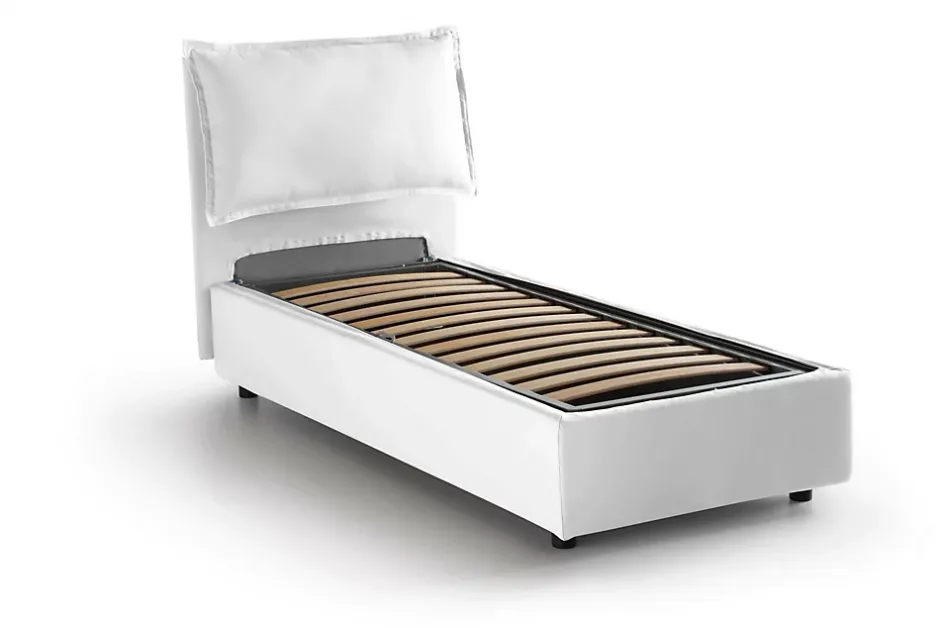 Talamo Italia Lit simple Dmarcon, Lit coffre avec revêtement en tissu, Ouverture frontale, avec matelas 80x200 cm inclus, Blanc Hot