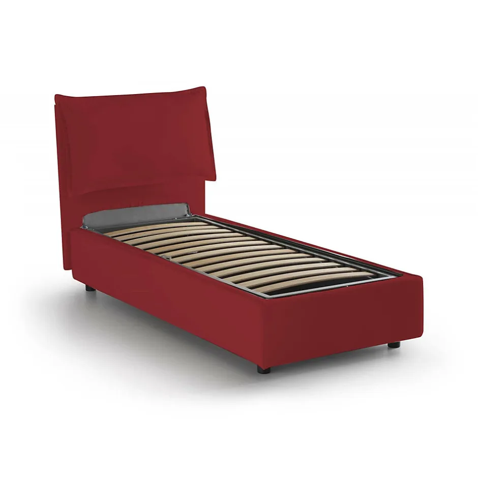 Talamo Italia Lit simple Dpal, Lit coffre avec revêtement en tissu, Ouverture frontale, adapté pour matelas 90x190 cm, Rouge