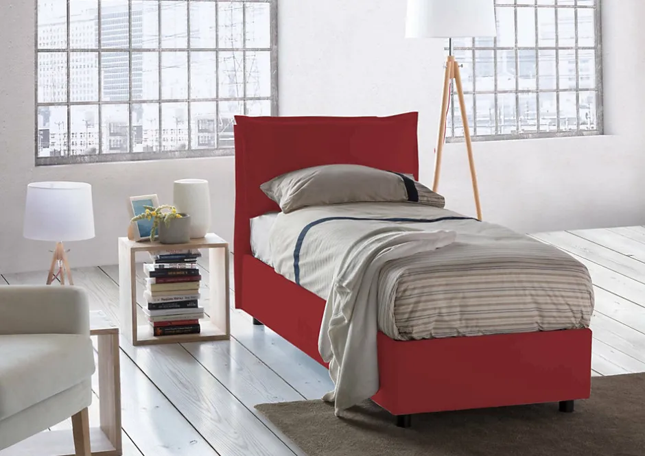 Talamo Italia Lit simple Dpal, Lit coffre avec revêtement en tissu, Ouverture frontale, adapté pour matelas 90x190 cm, Rouge