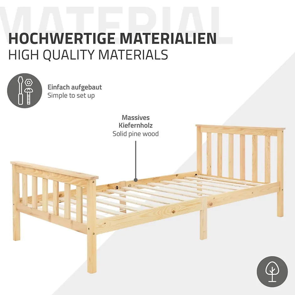 Ml-Design Lit simple en bois de pin naturel d'adolescents avec sommier à lattes 200x90 cm Hot
