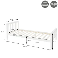 Ml-Design Lit simple en bois de pin blanc d'adolescents avec sommier à lattes 200x90 cm Clearance