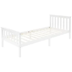 Ml-Design Lit simple en bois de pin blanc d'adolescents avec sommier à lattes 200x90 cm Clearance