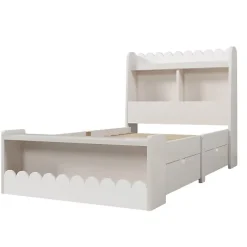 ModernLuxe Lit simple en bois 90x190cm - avec 2 tiroirs et étagères - Blanc (matelas non inclus) Clearance