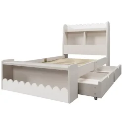 ModernLuxe Lit simple en bois 90x190cm - avec 2 tiroirs et étagères - Blanc (matelas non inclus) Clearance