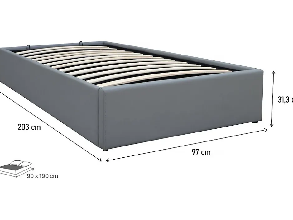 Habitat Et Jardin Lit simple en PVC avec coffre "Ava" 90 x 190 cm Gris Sale