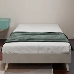 Okwish Lit Simple Enfant 90x200 cm - sans Tête de Lit, Revêtement en Velours et Cadre Bas, Composite et Métal, sans Matelas, Beige