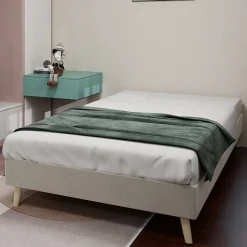 Okwish Lit Simple Enfant 90x200 cm - sans Tête de Lit, Revêtement en Velours et Cadre Bas, Composite et Métal, sans Matelas, Beige