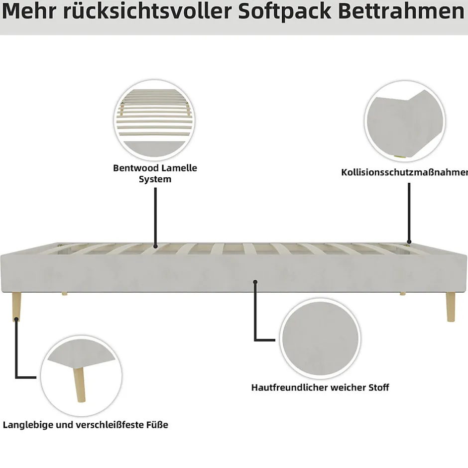 Okwish Lit Simple Enfant 90x200 cm - sans Tête de Lit, Revêtement en Velours et Cadre Bas, Composite et Métal, sans Matelas, Beige