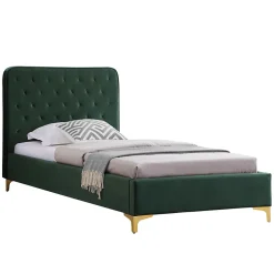 Idimex Lit simple GLAMOUR, 90x190 cm, capitonné avec sommier, revêtement en velours vert