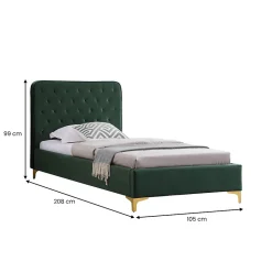 Idimex Lit simple GLAMOUR, 90x190 cm, capitonné avec sommier, revêtement en velours vert