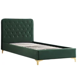 Idimex Lit simple GLAMOUR, 90x190 cm, capitonné avec sommier, revêtement en velours vert