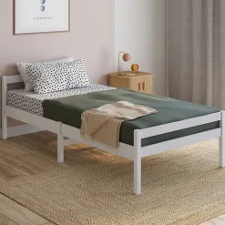 IDMarket Lit simple HARPER 90 x 190 cm avec sommier bois blanc Outlet
