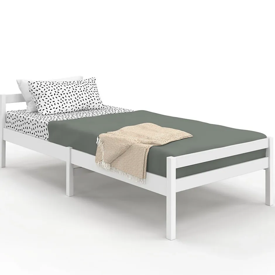 IDMarket Lit simple HARPER 90 x 190 cm avec sommier bois blanc Outlet
