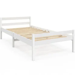 IDMarket Lit simple HARPER 90 x 190 cm avec sommier bois blanc Outlet