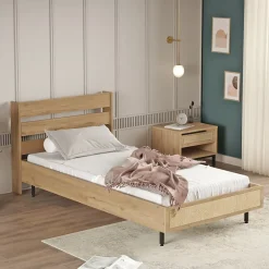 [En.Casa] Lit simple Kvænangen 100 x 200 cm effet chêne aspect rotin noir en.casa Online